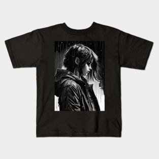 Sad anime girl in the rain Kids T-Shirt